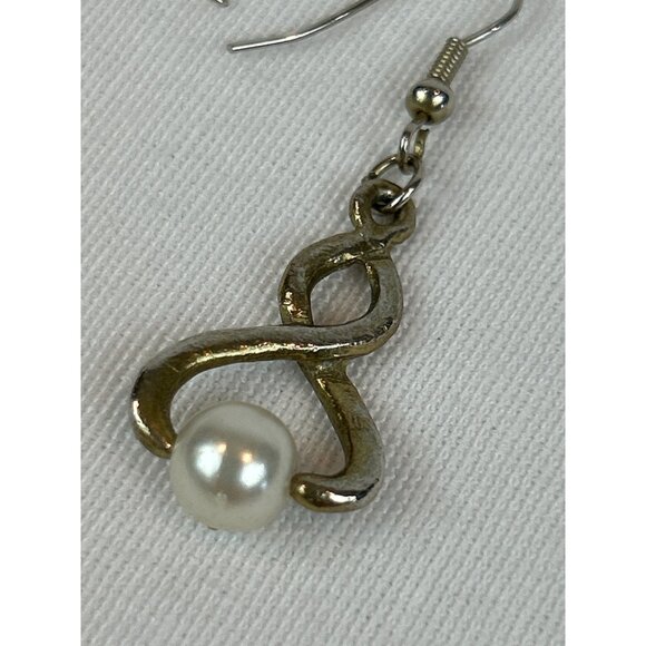 Vintage Swirl Twist Faux Pearl Drop Earrings Hook Gold Tone - Picture 3 of 8